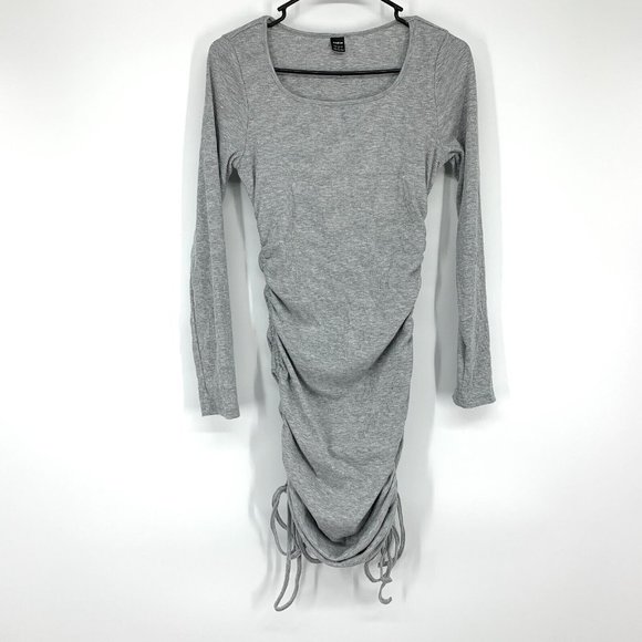 Shein Dress Gray Bodycon Mini Drawstring Side Long Sleeve - Picture 2 of 10